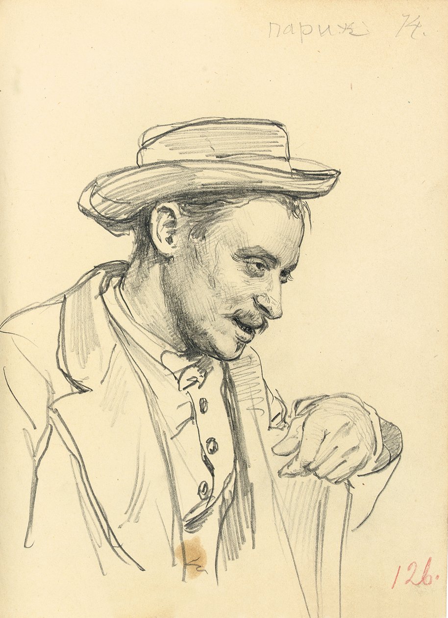 Homem com um chapéu no perfil, c. 1872-1875 de Ilya Efimovich Repin