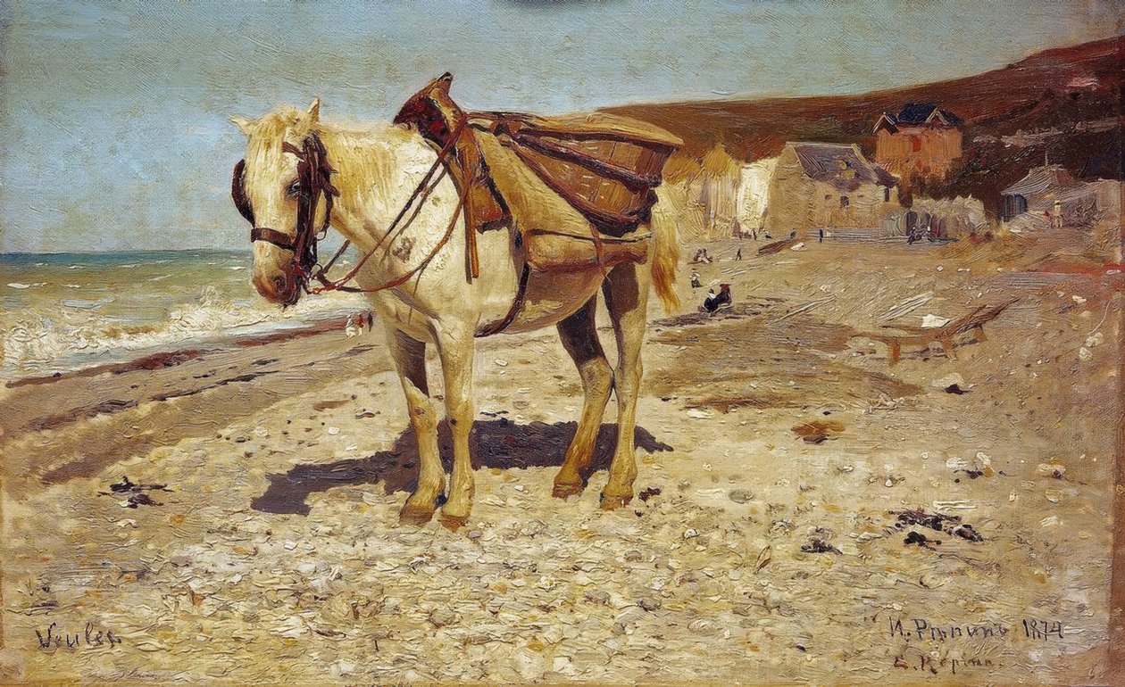 Cavalo para pedra dirigindo em Veules de Ilya Efimovich Repin