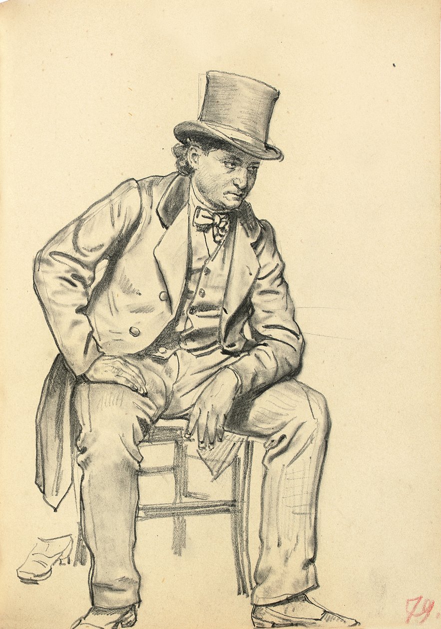 Homem sentado, braço apoiado na perna, c. 1872-1875 de Ilya Efimovich Repin