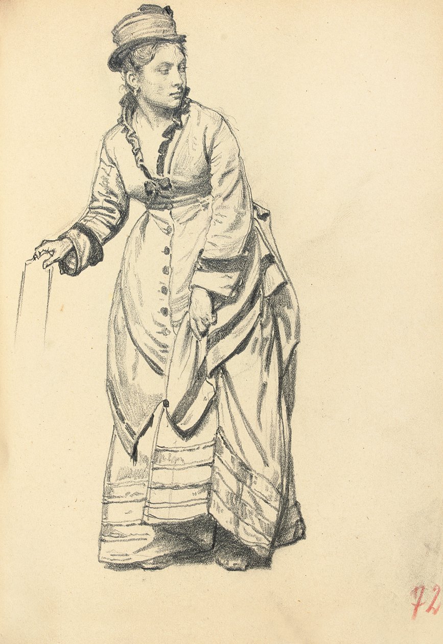 Mulher em pé, segurando o vestido, c. 1872-1875 de Ilya Efimovich Repin