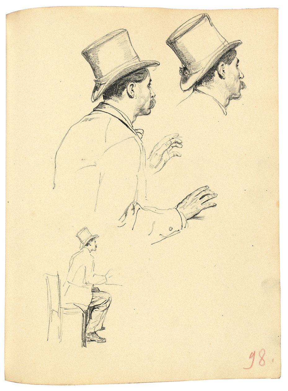 Estudos para "Um café parisiense": vista lateral da cabeça do homem com chapéu, c. 1872-1875 de Ilya Efimovich Repin