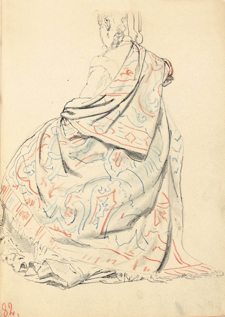 Estudo para "Um café parisiense": o vestido de uma mulher sentada por trás, c. 1872-1875 de Ilya Efimovich Repin