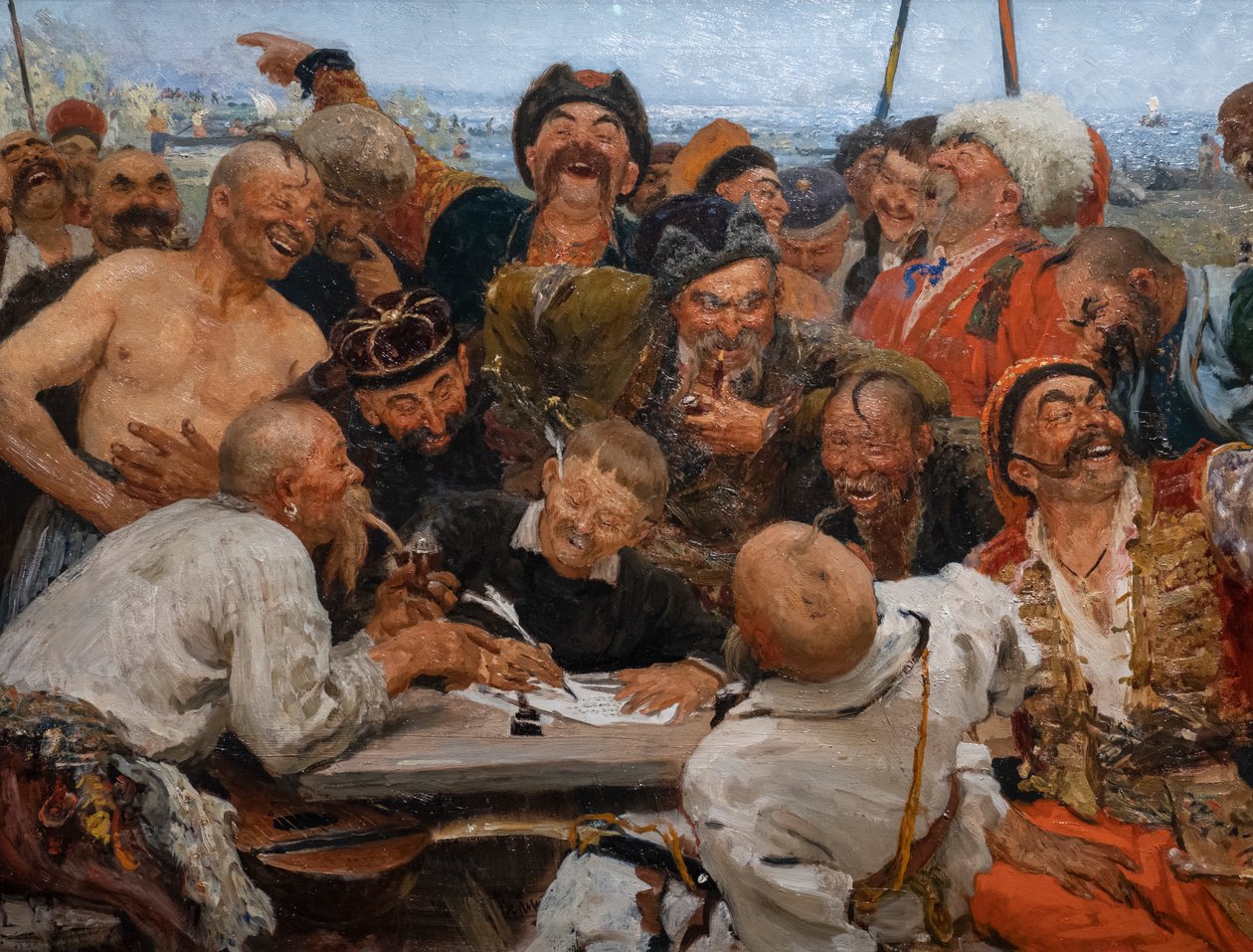 OS COSSACOS ZAPOROGUES ESCREVEM UMA CARTA AO SULTÃO DA TURQUIA de Ilya Efimovich Repin