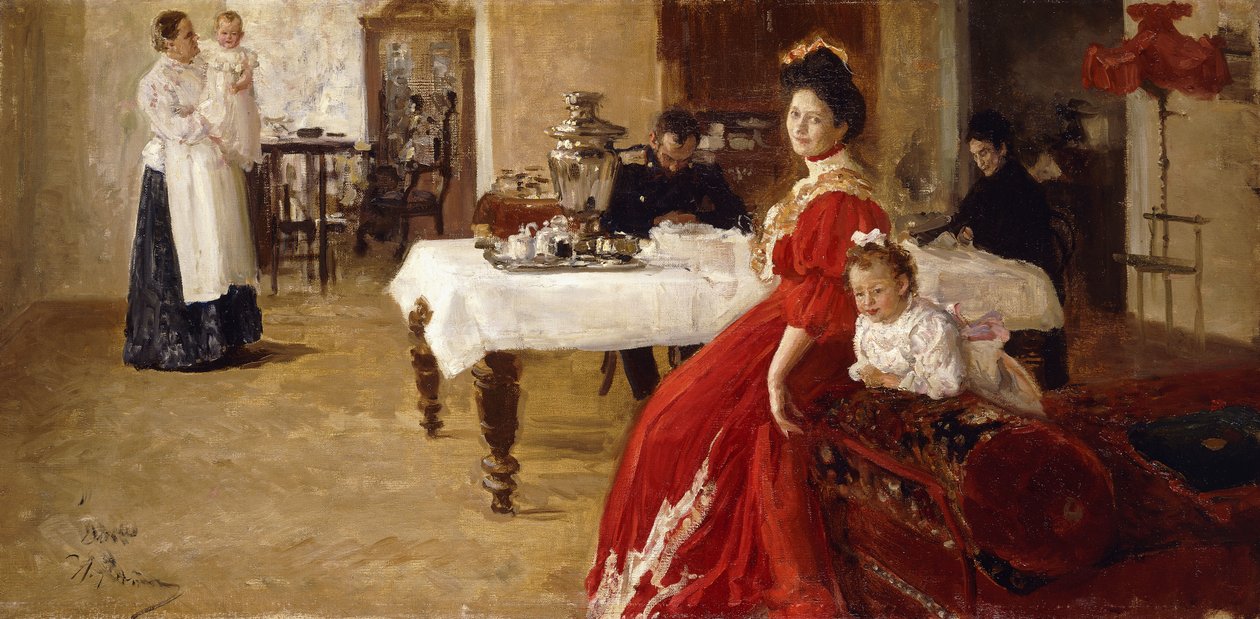 A filha do artista, Tat "iana e sua família no interior, de Ilya Efimovich Repin