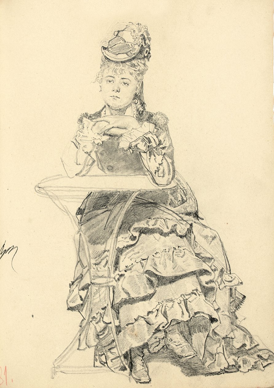 Mulher sentada em uma mesa de café, c. 1872-1875 de Ilya Efimovich Repin