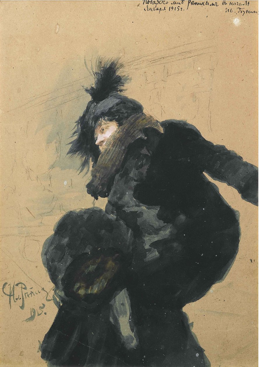 Mulher de casaco de peles, 1915 de Ilya Efimovich Repin