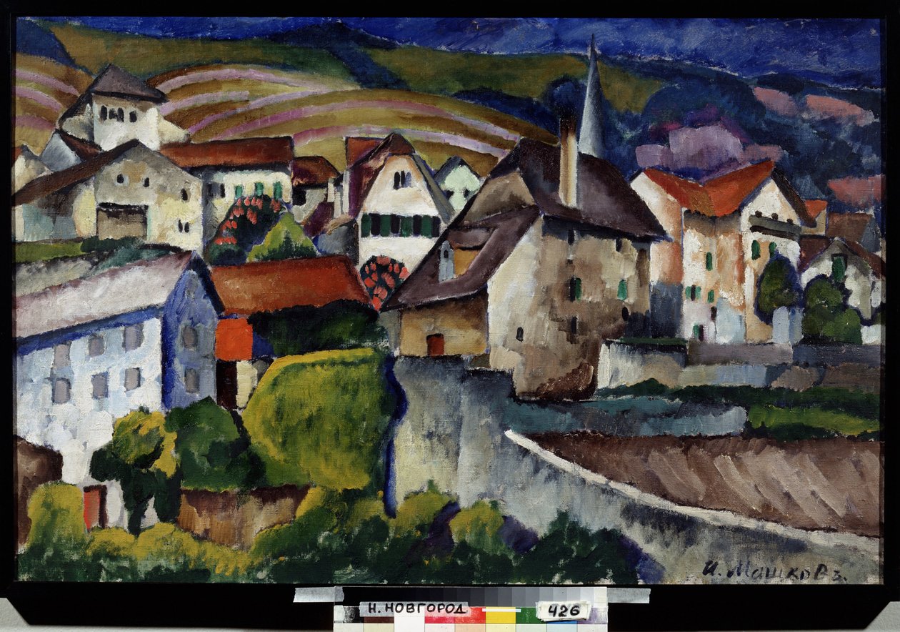 Uma pequena cidade na Suíça. Pintura de Ilya Ivanovich Mashkov (Ilia Machkov, Matchkov) (1881-1944), óleo sobre tela de Ilya Ivanovich Mashkov