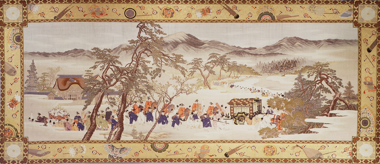Procissão do Festival, c.1890-93 (fio de seda com fios metálicos) de Imao & Yugyo Morizumi (1856-1928) Keinen