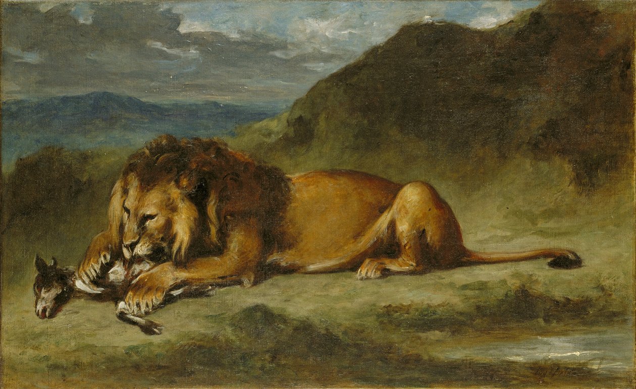 Leão Devorando uma Cabra de Imitator of Eugène Delacroix