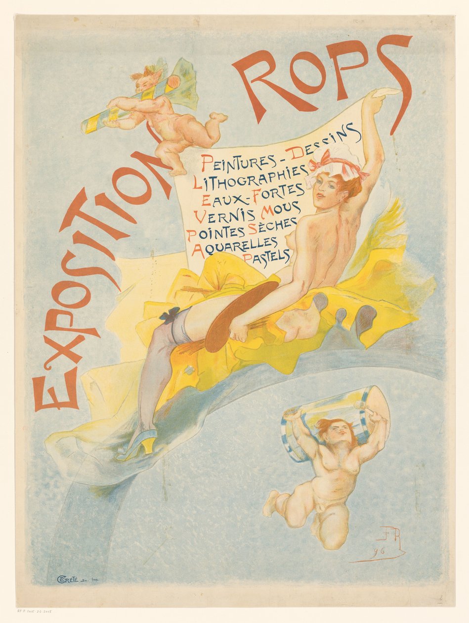 Cartaz para uma exposição de trabalhos de Felicien Rops
Exposições Rops (título sobre o objecto) de Imprimerie Crété