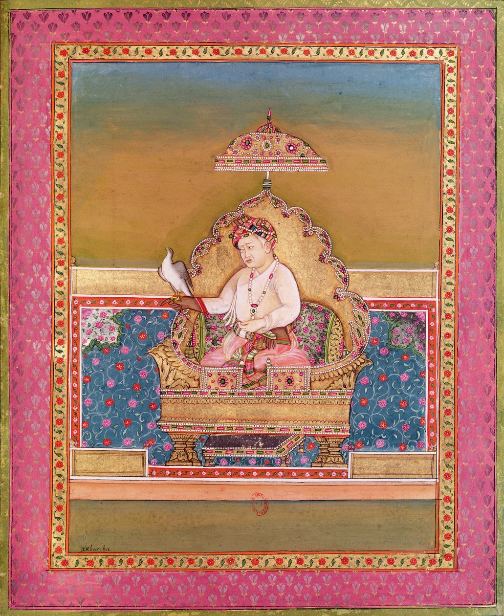 Akbar (1556-1605) de um álbum de retratos de imperadores mongóis em Deli, 1774 de Indian School