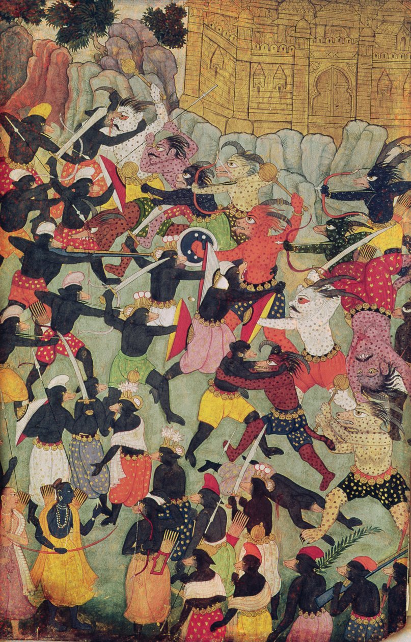Batalha entre os exércitos de Rama e Ravana, Moghul de Indian School