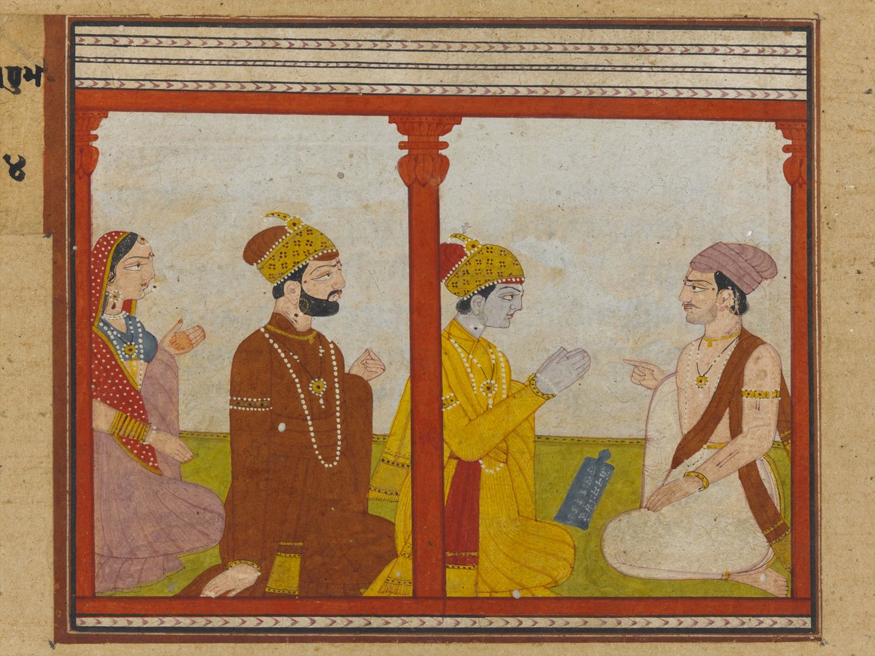 Ilustração de uma série Madhu-Malati, c.1799 (wc opaca e ouro sobre papel) de Indian School