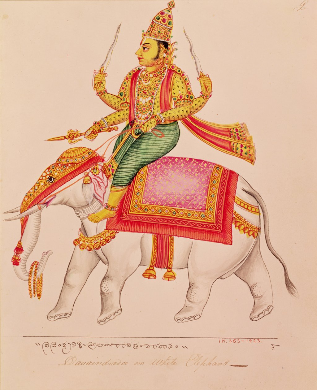 Indra, deus das tempestades, montando um elefante, 1820-25 de Indian School