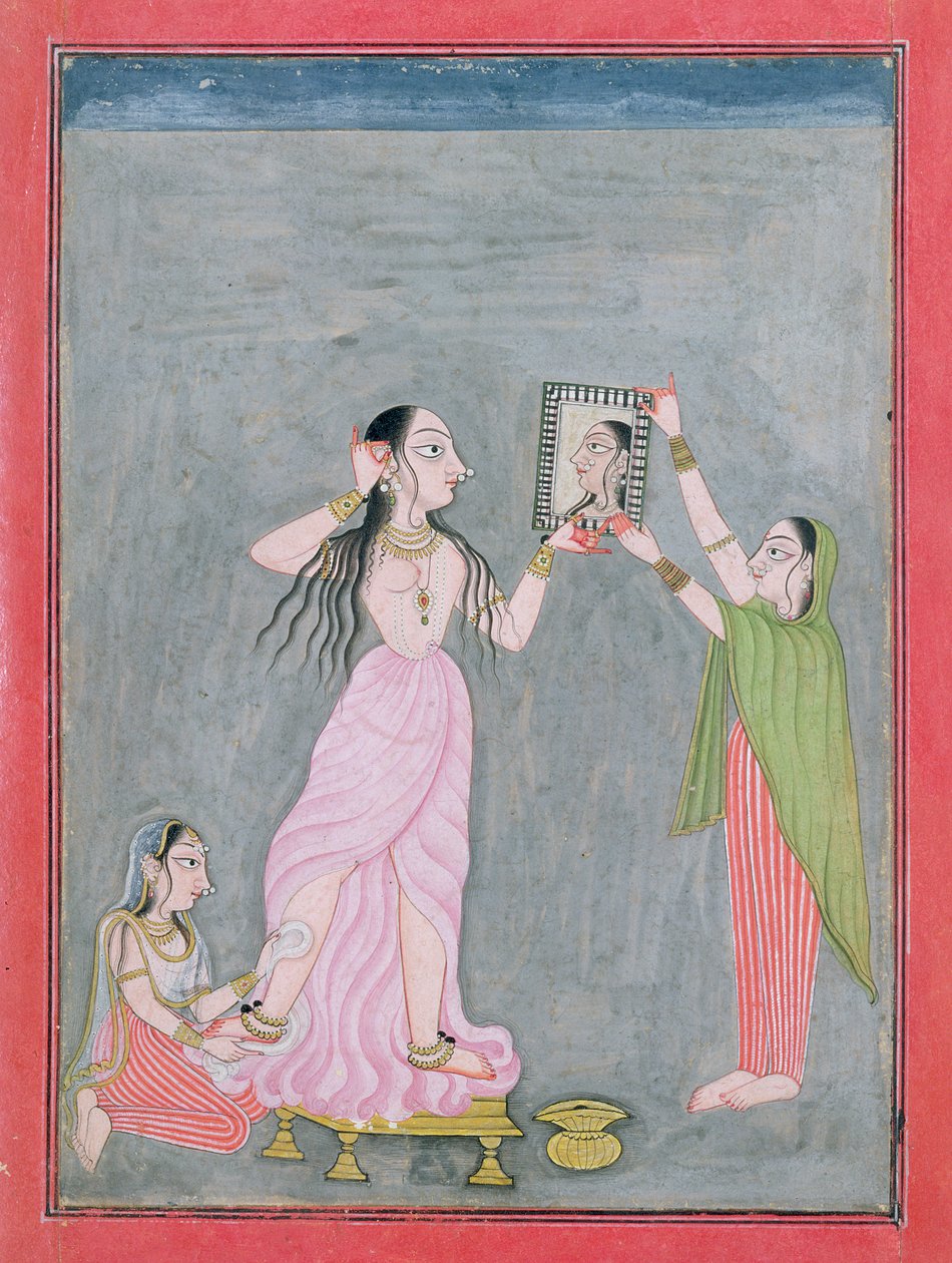 Senhora no banheiro, Mankot, c.1730 de Indian School