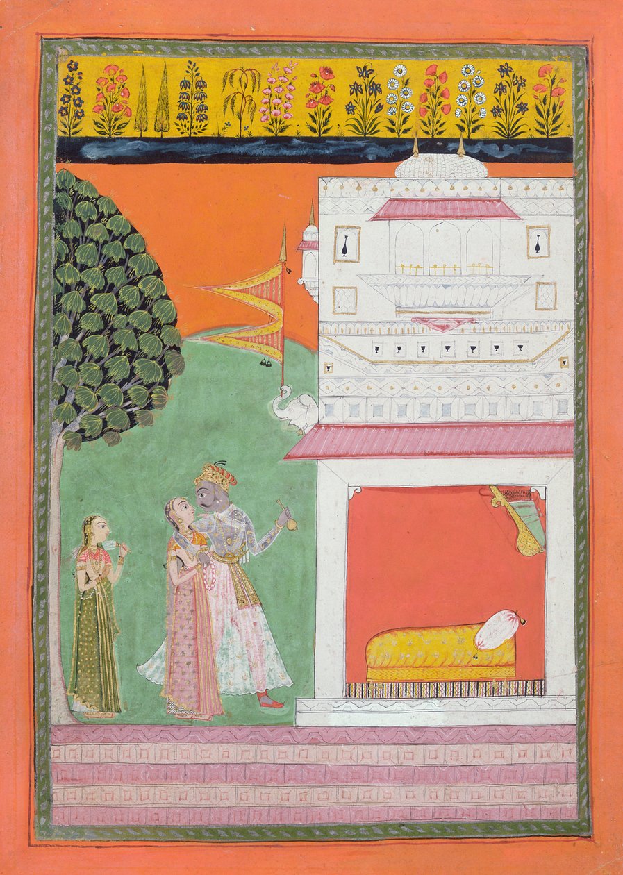 Amantes se aproximando de uma câmara de cama, Malwa, c.1680 de Indian School