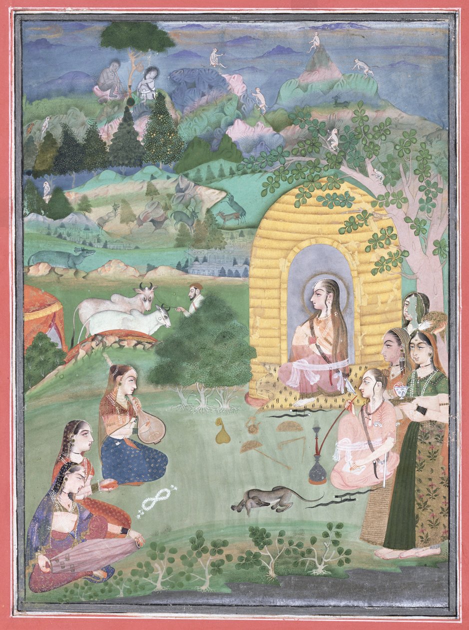 Pintura em miniatura de um yogini em uma paisagem, Bikaner, 1680 (cores minerais opacas em papel branco) de Indian School