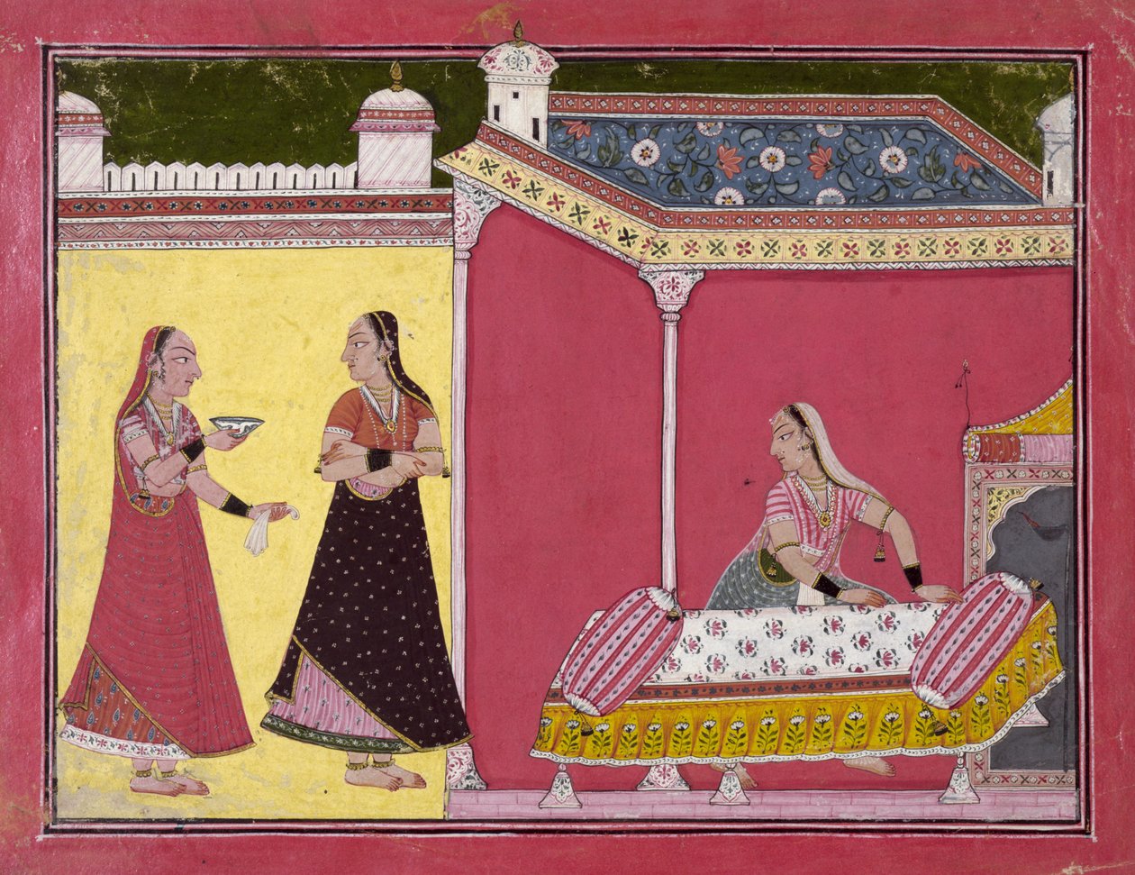 Preparando a cama, Bilaspur, c.1690-1700 de Indian School