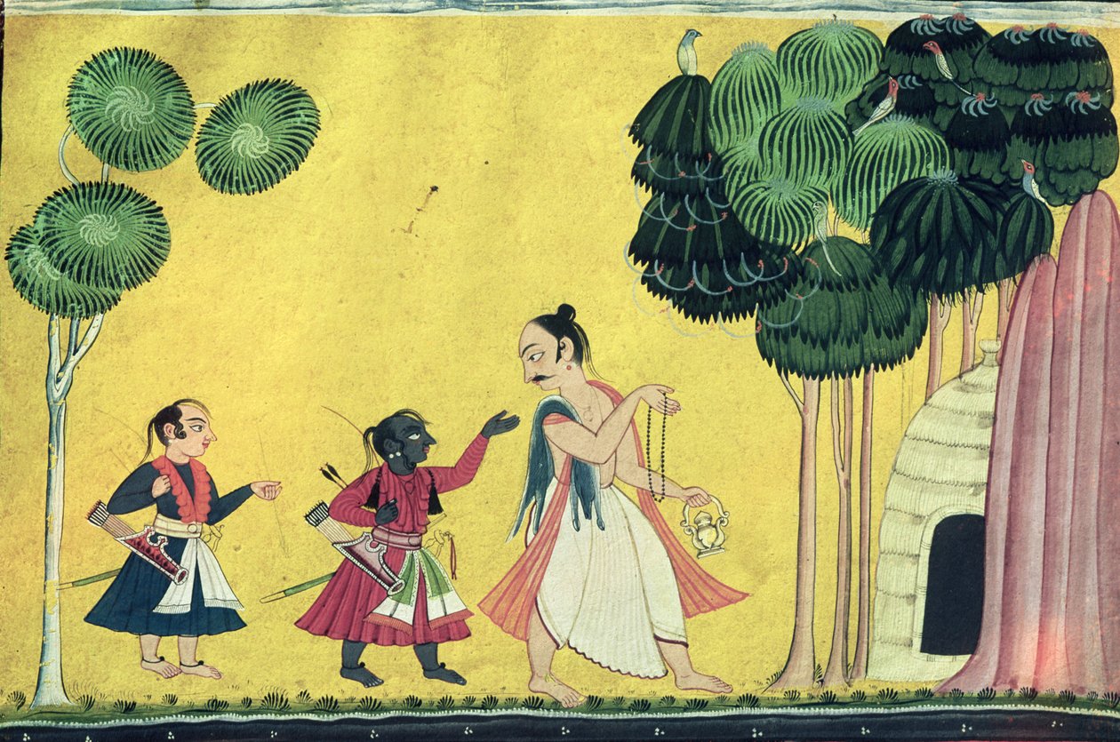 Rama e Lakshmana acompanhados por Visvamitra, do Ramayana, c.1750 de Indian School