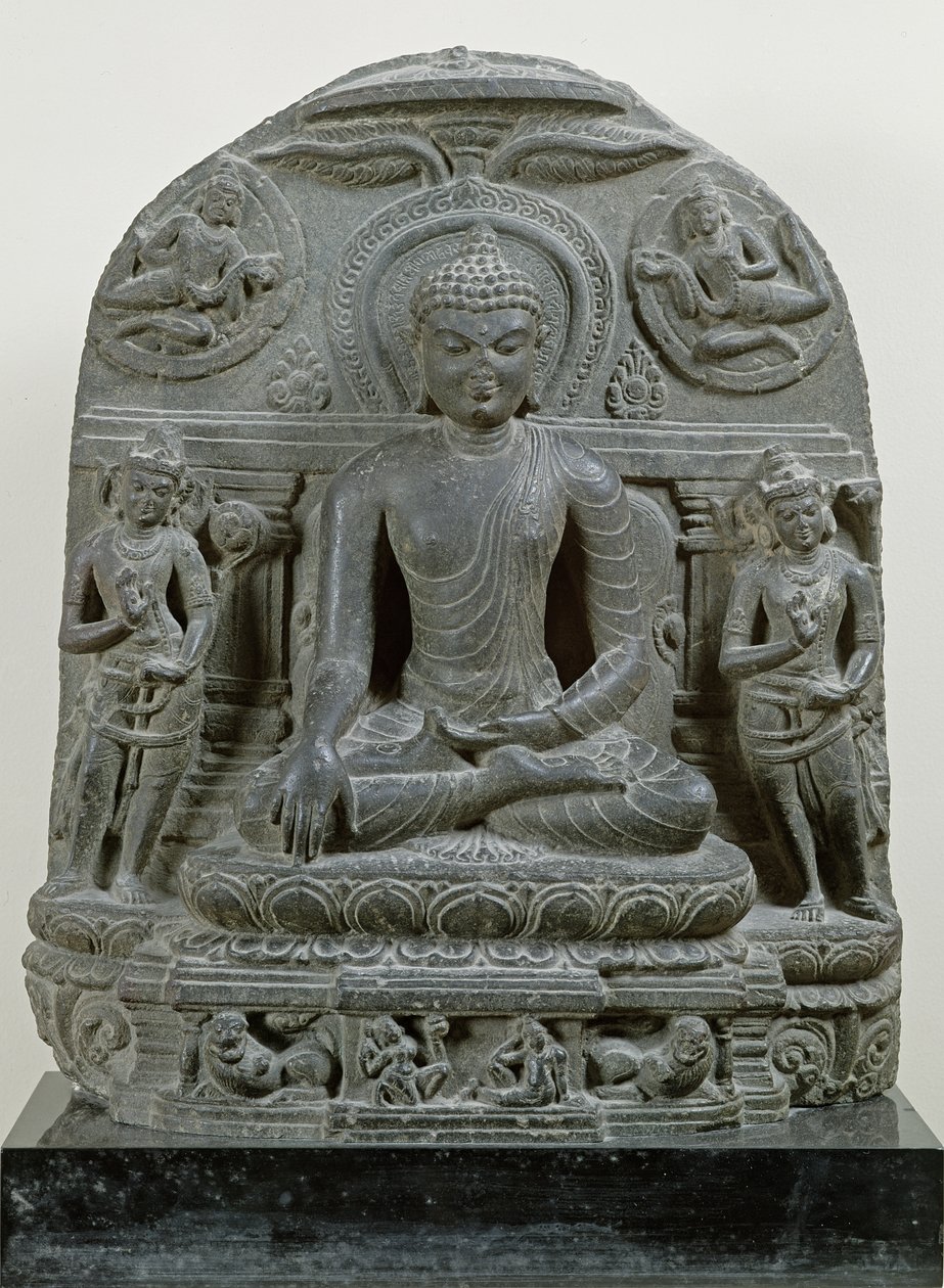 Buda sentado em meditação (basalto) de Indian School