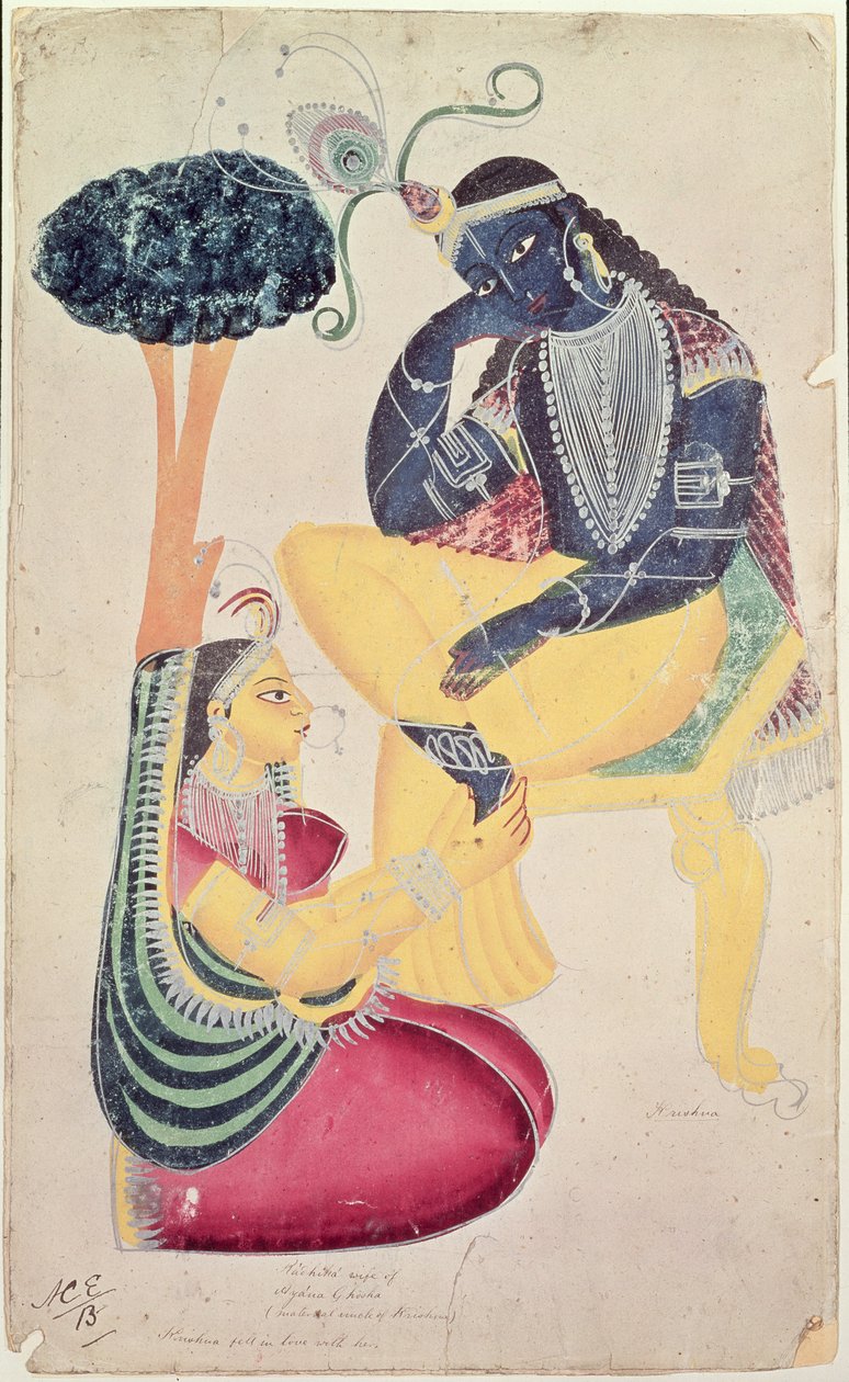 O deus Krishna com seu amor mortal, Radha de Indian School