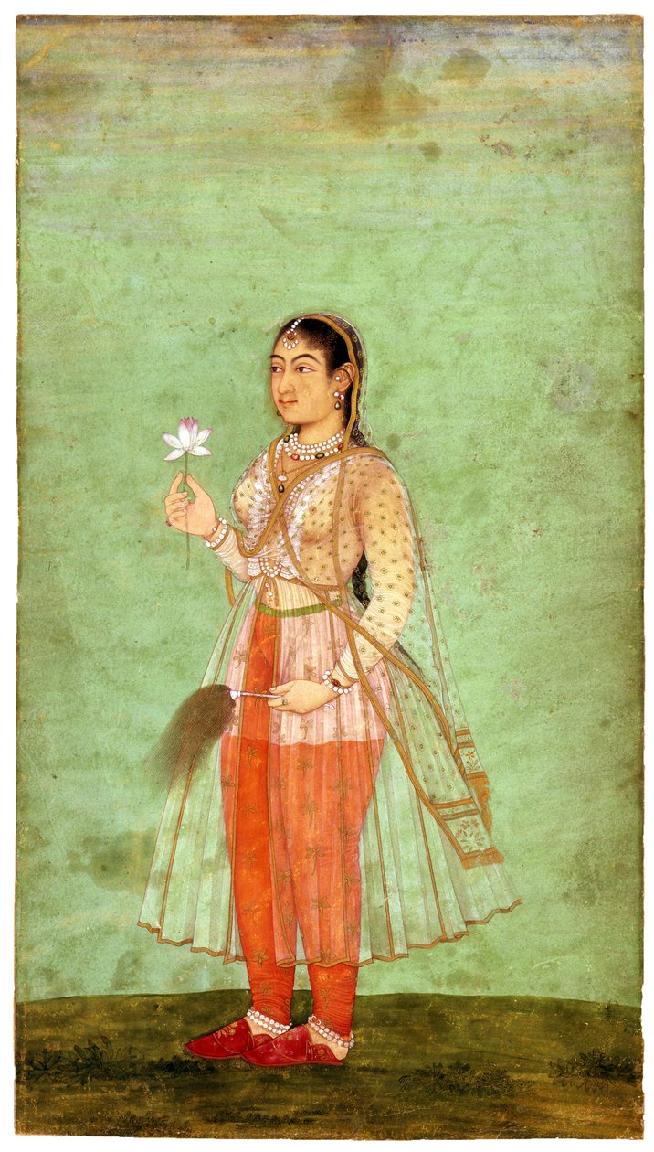 Uma senhora com flor e batedeira, c.1630 de Indian Art