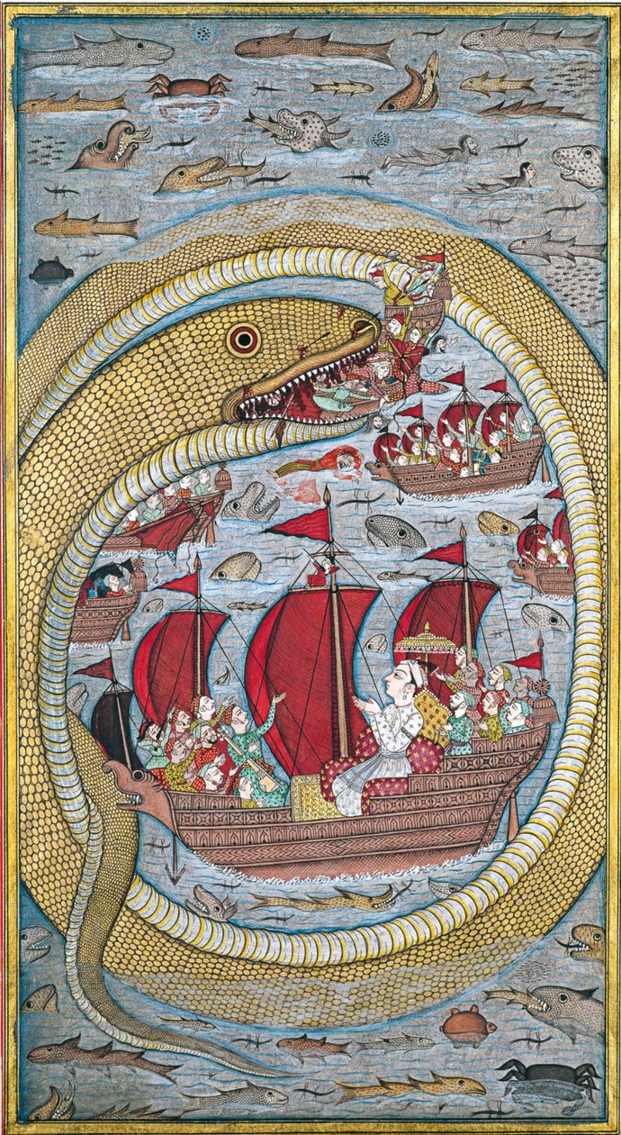 Serpente do mar engole a frota real, 1670 de Indian Art