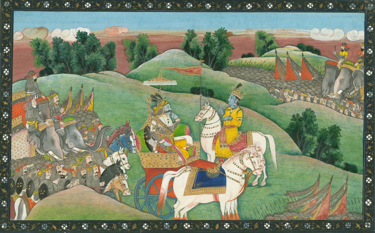 O diálogo entre o Senhor Krishna e Arjuna, c. 1830 de Indian Art
