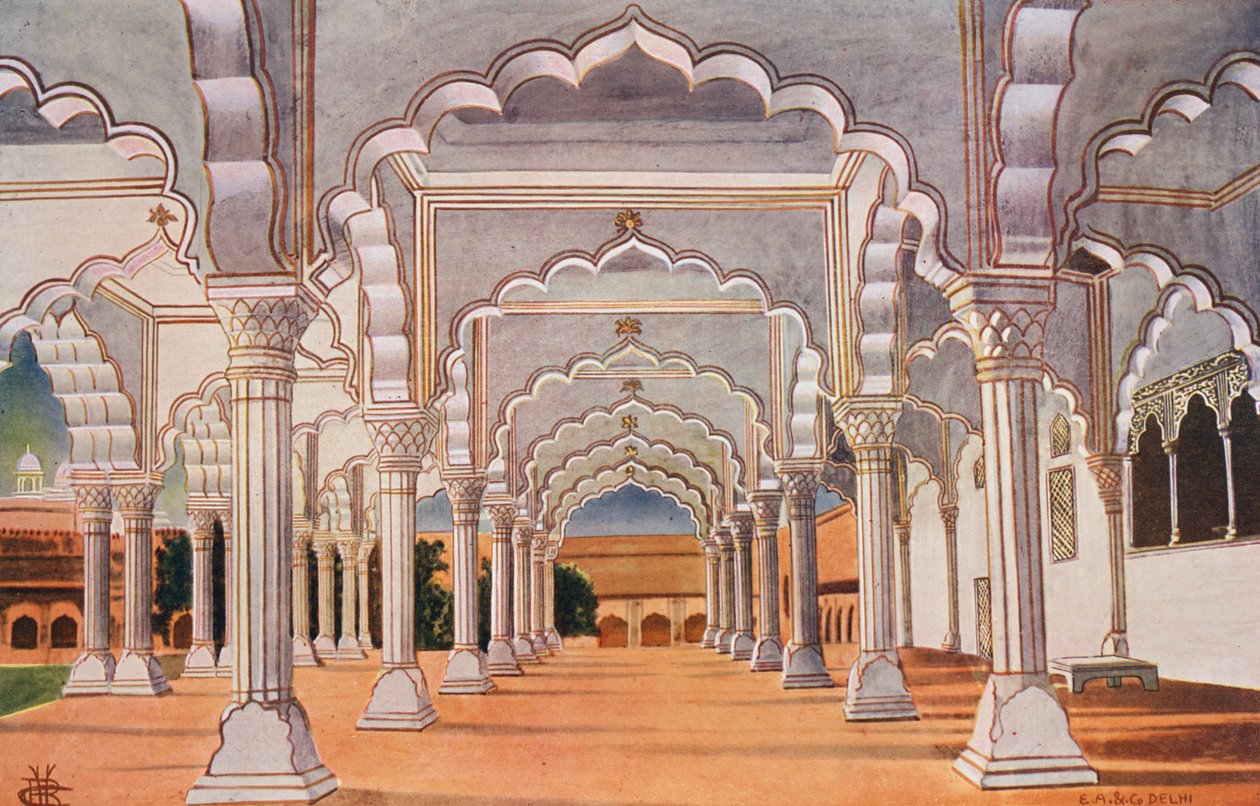O Diwan-I-Am e o Trono Interno, no Forte de Agra (fotografia a cores) de Indian photographer