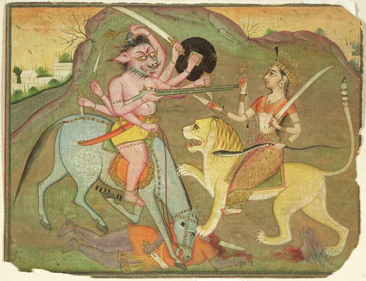 47.110/174 Durga em combate com Mahishasura, do fólio de 