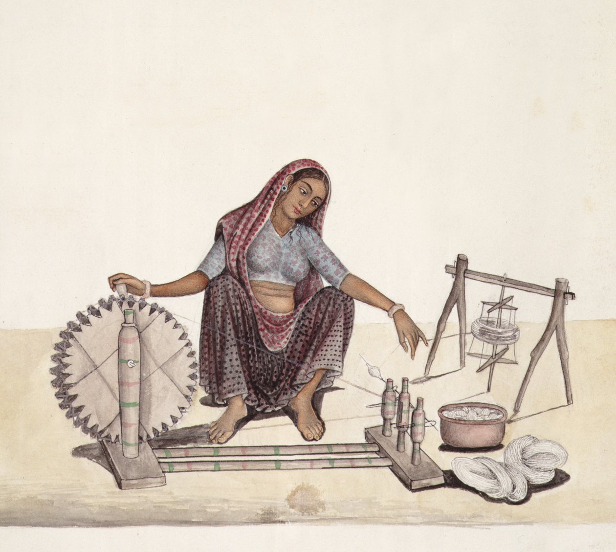 AS10 Vol.52 ff.4 4899 cat 201 i-iv Mulher enrolando algodão, Bombaim de Indian School