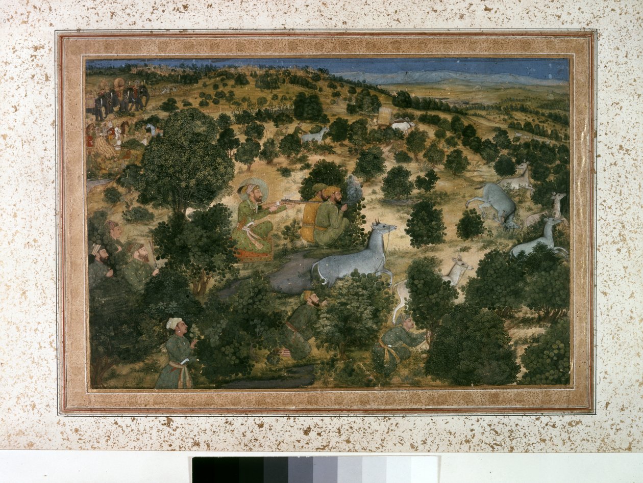 AURANGZEB: Awrangzib caça Nilgais, c.1660 (miniatura) de Indian School