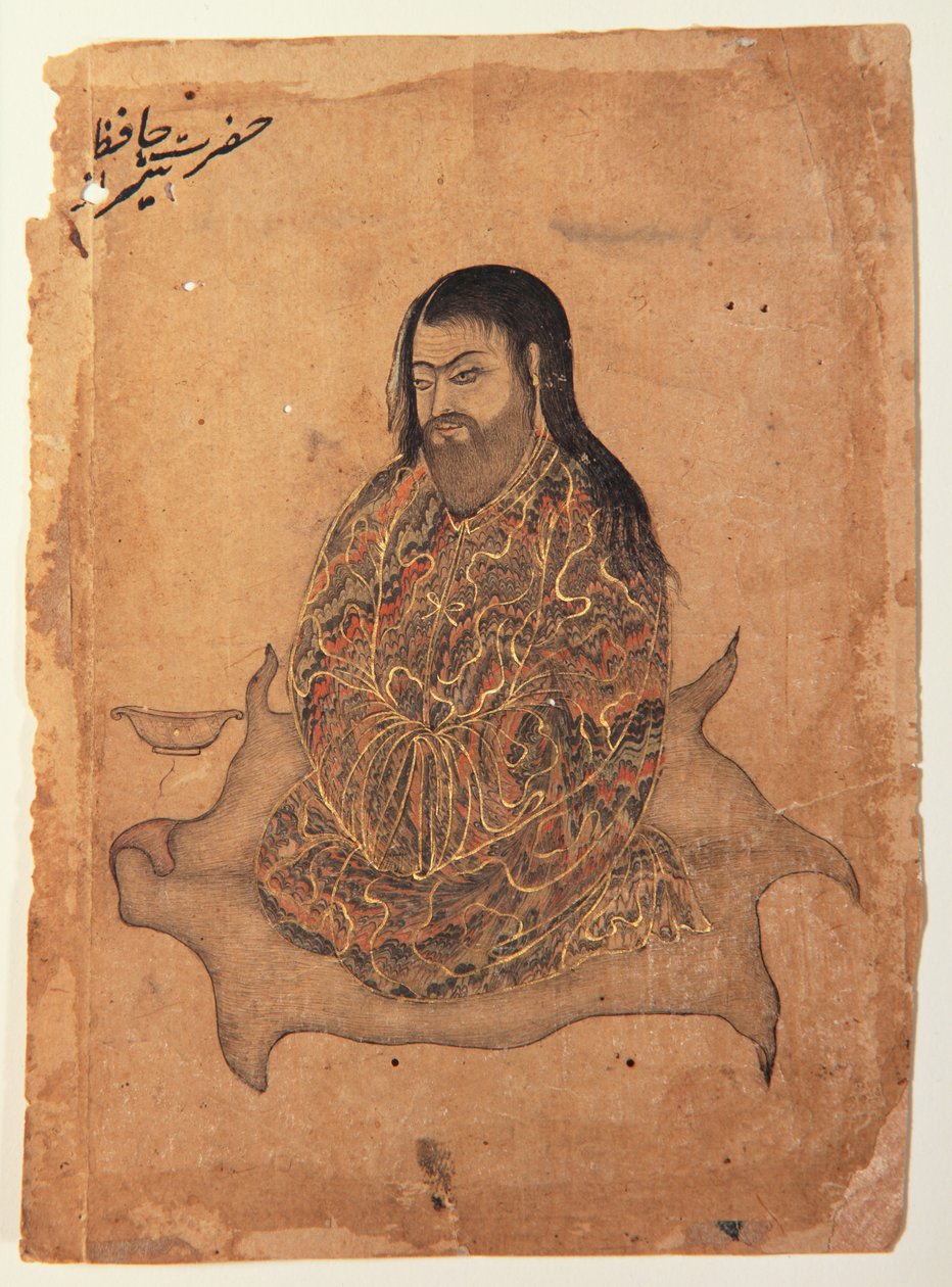 Um dervixe, sentado em contemplação, c.1650 (wc opaca e ouro sobre papel) de Indian School