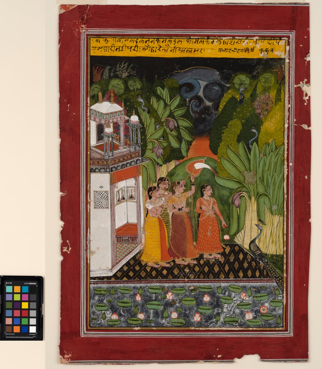 Uma Heroína espera por seu Herói, c.1740 (aquarela opaca e ouro sobre papel) de Indian School