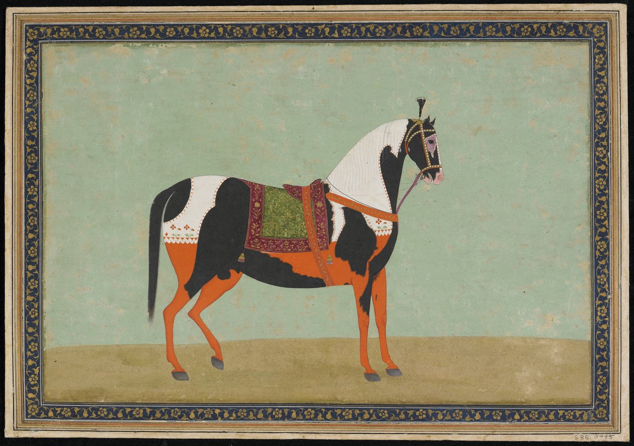 Um cavalo, álbum folio, século XIX (aquarela opaca e ouro sobre papel) de Indian School