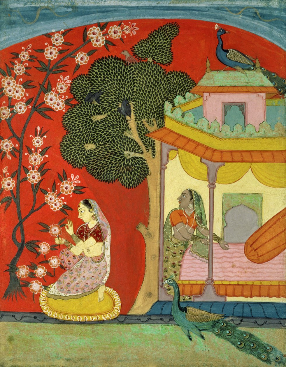 Uma senhora arrancando flores, sul do Rajastão ou Deccan, c.1675 de Indian School