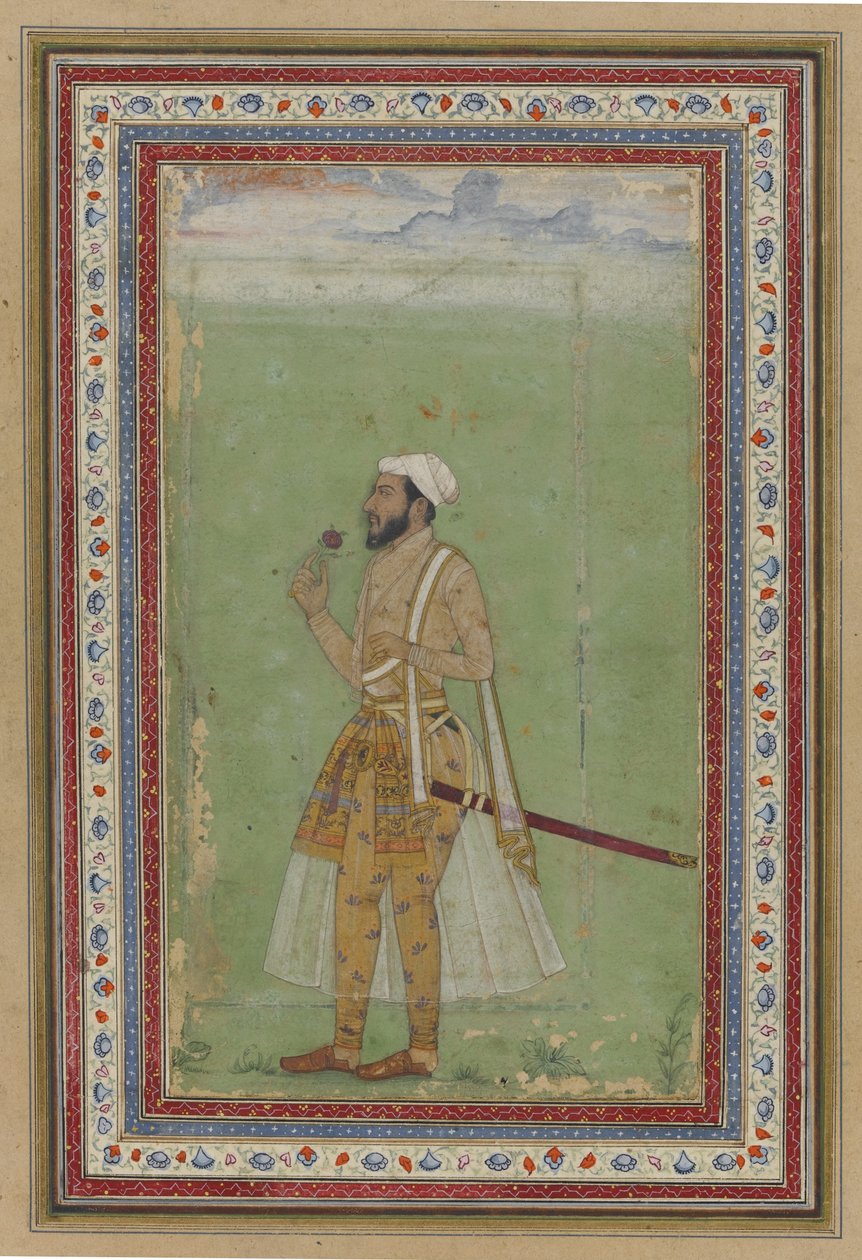 Um Dignitário Mogol, c.1640 (wc e ouro sobre papel) de Indian School