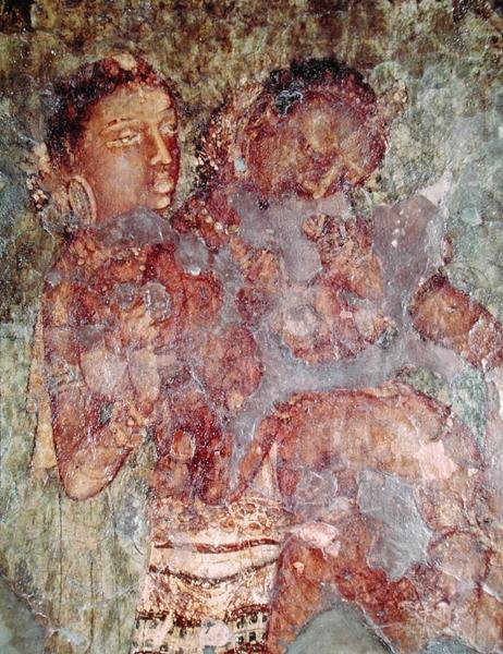 Um Casal Princely, do interior da Caverna 1 (fresco) de Indian School