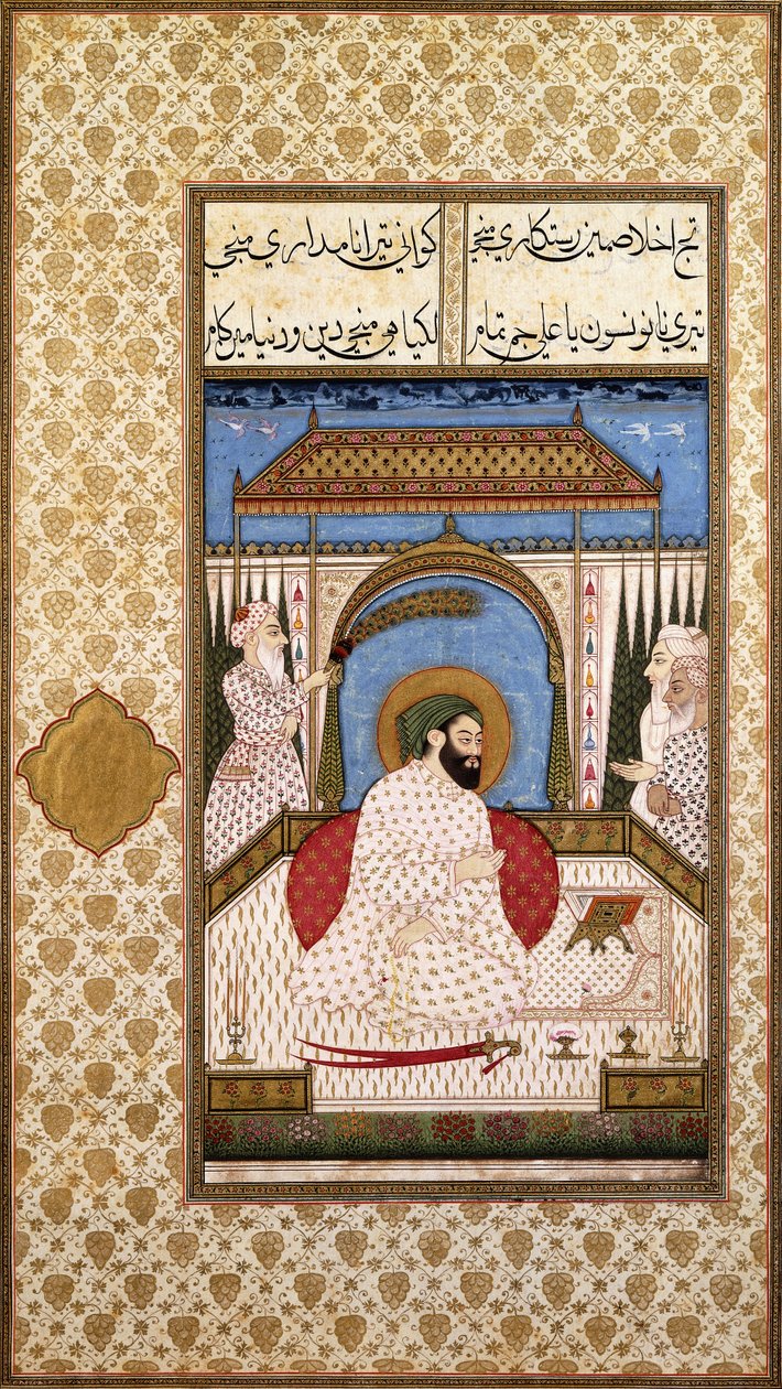 Um Governador Sufi Nimbate Lendo um Alcorão "em um Terraço, c. 1700 de Indian School
