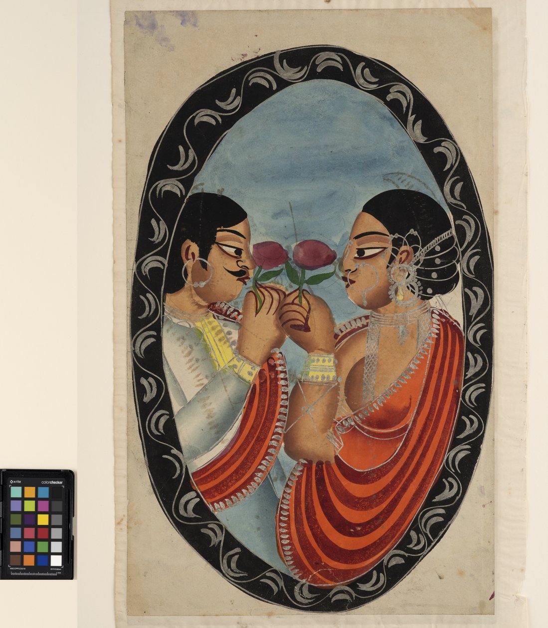 Um almofadinha visita uma cortesã (frente), c.1880 (aquarela sobre papel) de Indian School