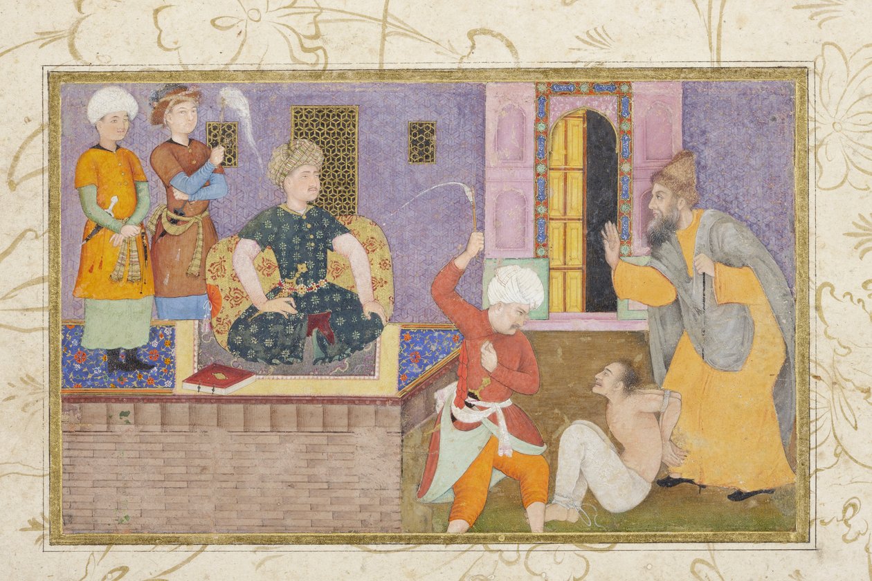 Um prisioneiro é levado à justiça, c.1610 (wc e ouro opacos) de Indian School