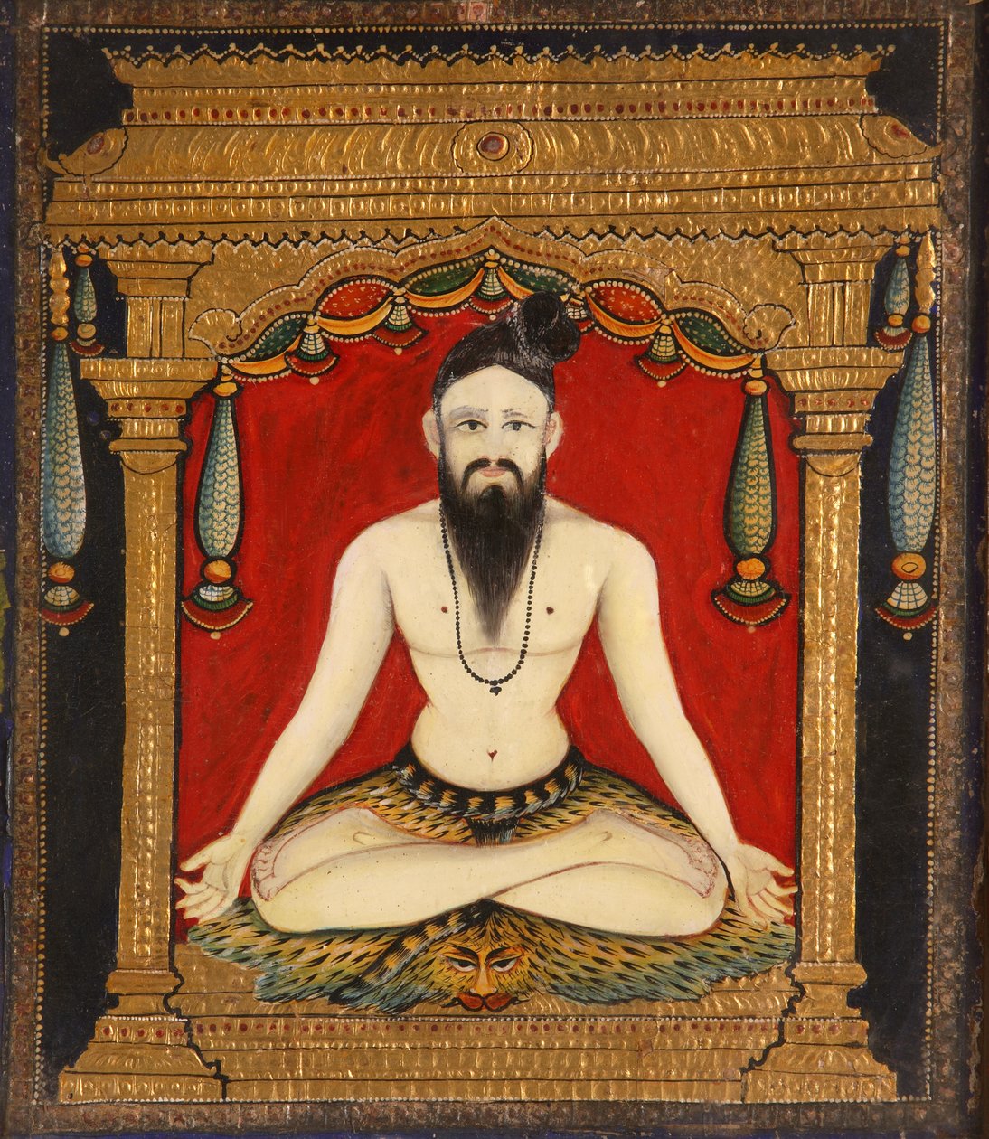 Um sadhu (cola, corante e ouro) de Indian School
