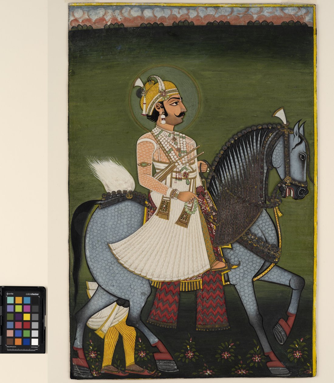 Um thakur de Jhilai a cavalo de Indian School