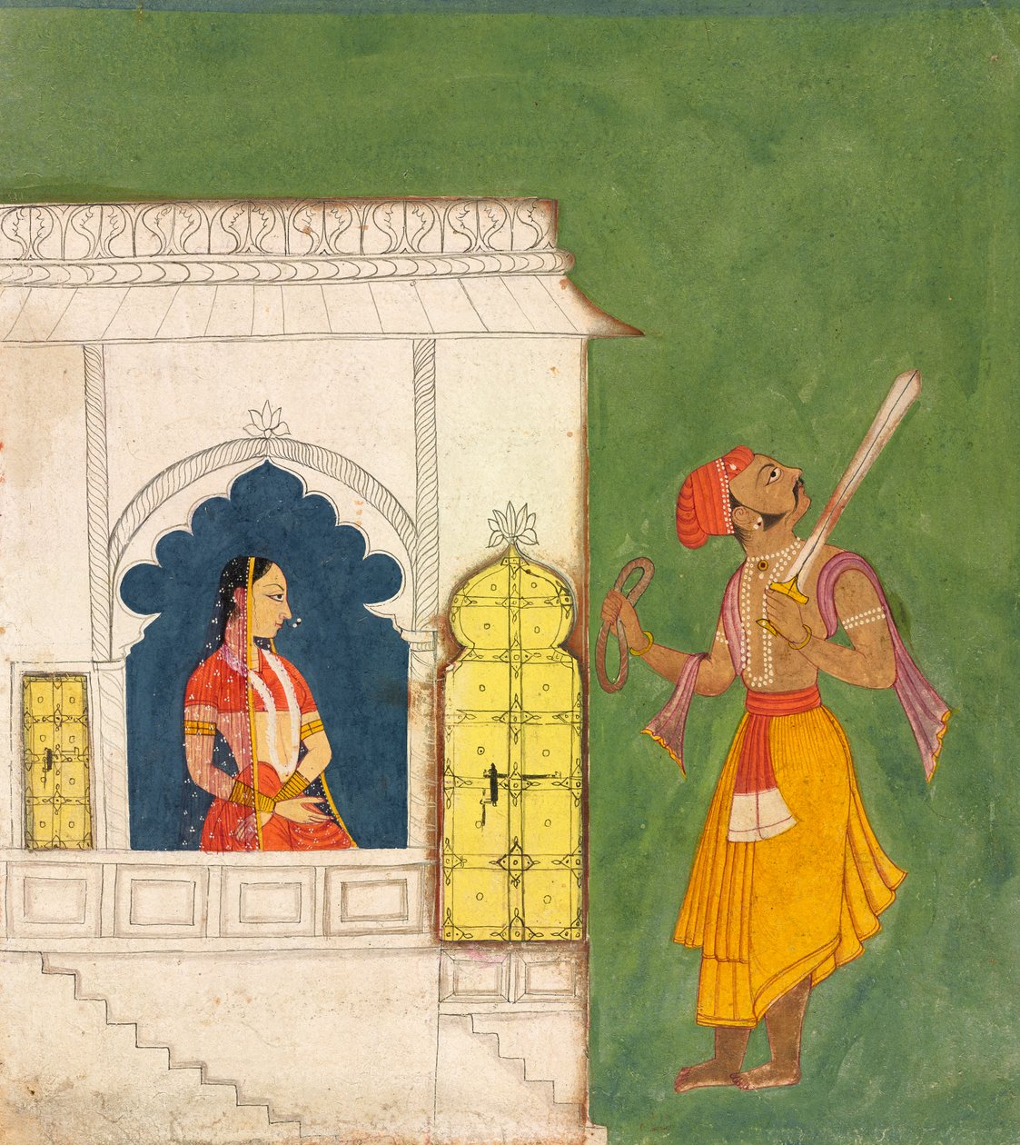 Uma mulher olhando para um guerreiro, c.1680 de Indian School