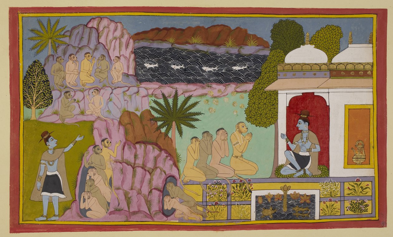Adicione 15296 (2) f.65r, Os macacos disseram a Svayaṃprabha de Indian School