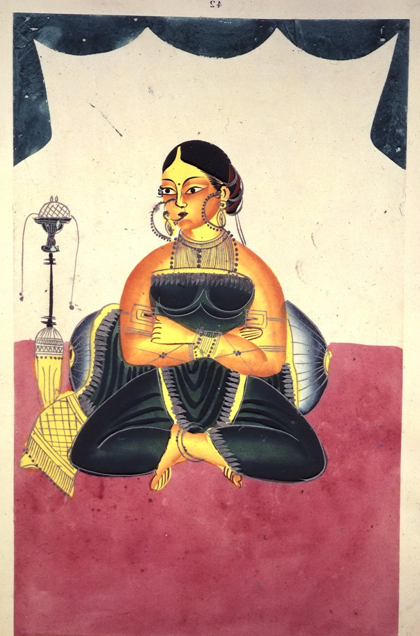 Adicionar ou 906 A Courtesan sentada de pernas cruzadas ao lado de um tubo 