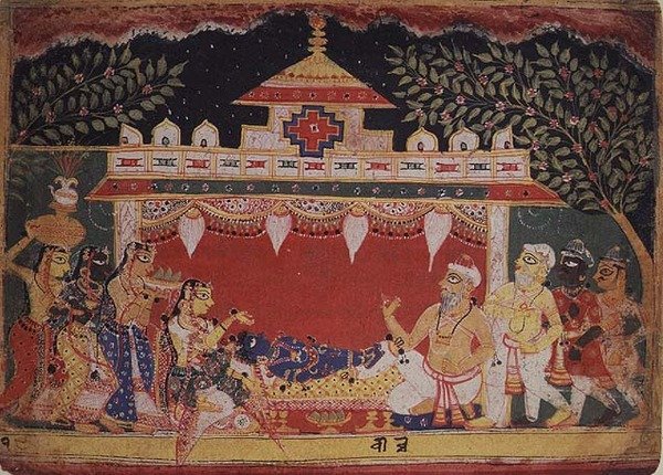 Adoração do bebé Krishna de uma 