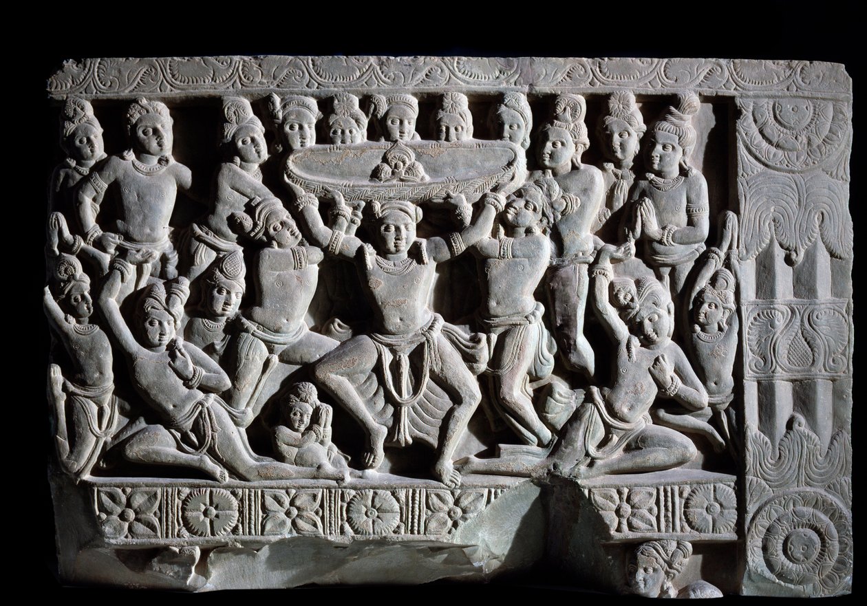 Adoração do turbante (fragmento de relevo, 225-325) de Indian School