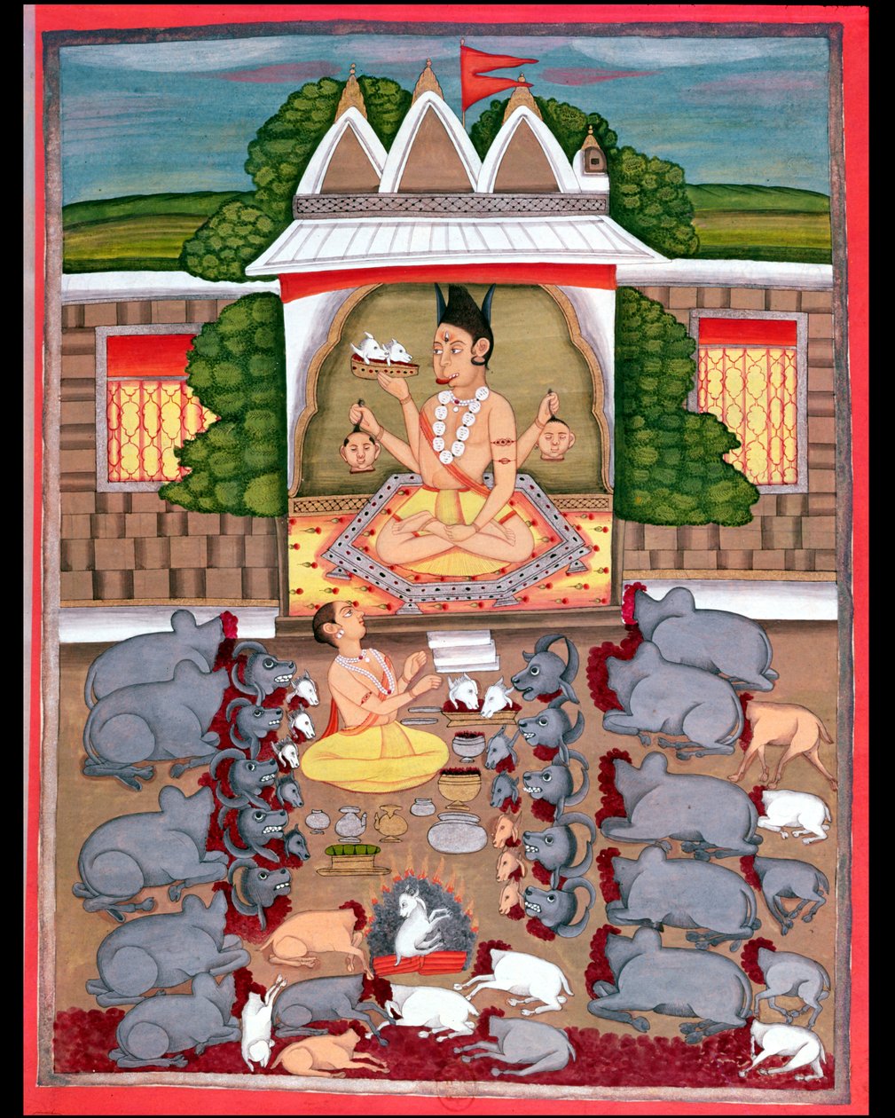 Sacrifício de animais em honra de uma divindade de Indian School