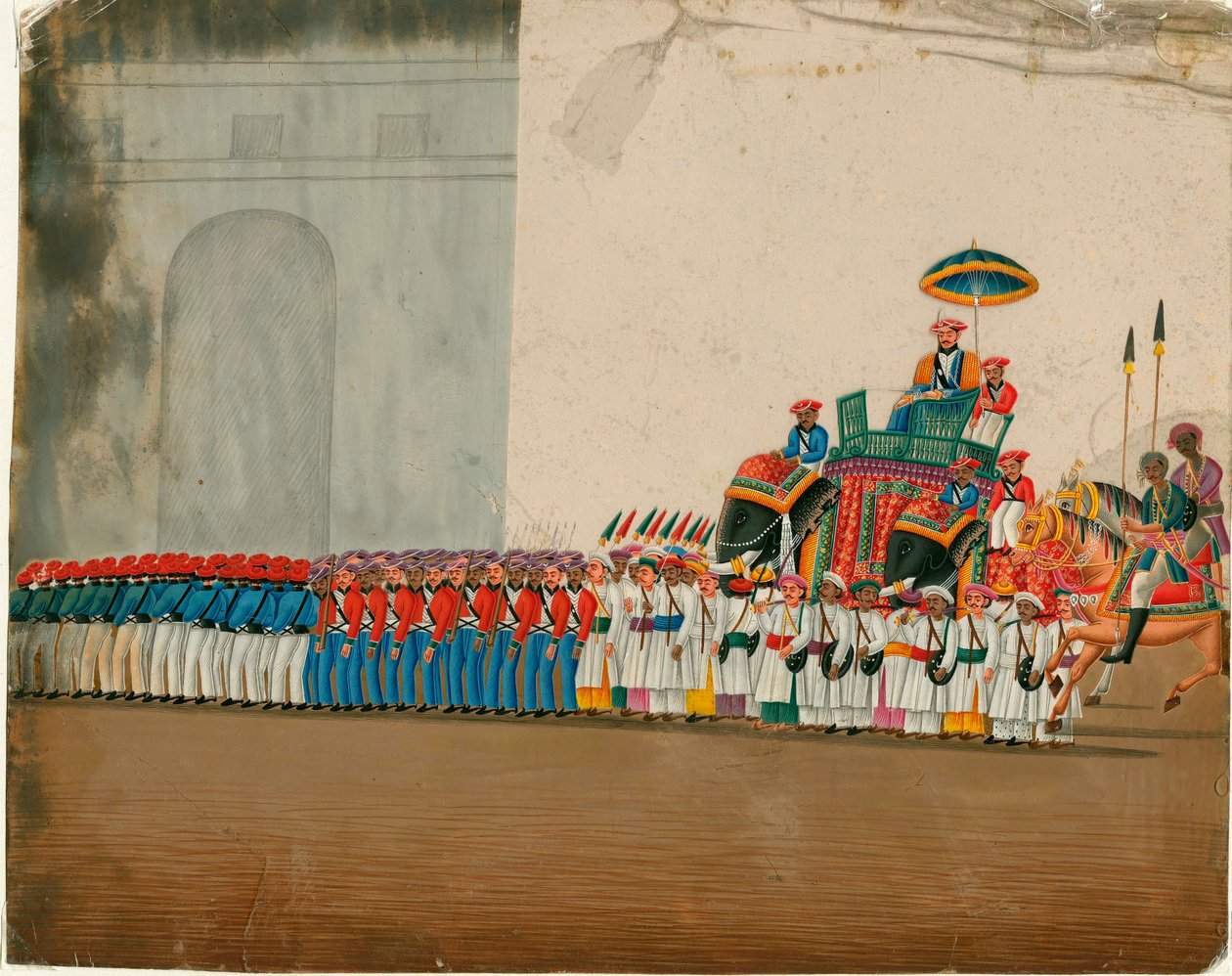 Art indien : le sultan sur son elephant (sultão montando um elefante) Gouache vers 1800 Dim 18,6x23,5 cm Private Collection de Indian School